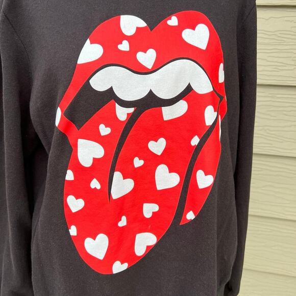 ROLLING STONES black with red tongue & lips sweatshirt women's size M - Picture 3 of 7